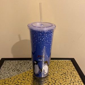 Vera Bradley 24oz Travel Tumbler Penguins Kissing Under Mistletoe Falling Snow